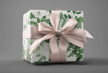 Ecological packaging with natural ribbon and bow isolated against grey background