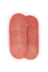 Leichte Cervelatwurst auf weißem Hintergrund angeordnet