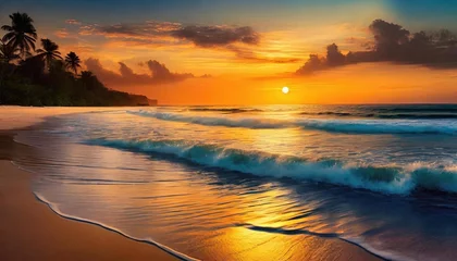 Papier Peint photo Coucher de soleil sur la plage Shoreline Serenade: Illustrated Sunset Seascape for Chinese New Year Banner
