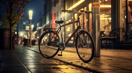 Fototapeta na wymiar Bike parked against a city bike rack