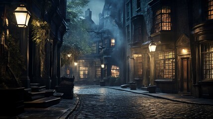 Fototapeta na wymiar Medieval London night street.