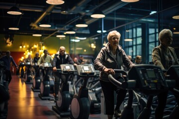 Fototapeta na wymiar Embracing active aging: the power of retiree fitness for health, vitality, and well-being in the golden years. pensioners fitness , exercise and wellness.