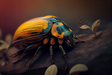 beetle on a leaf - obrazy, fototapety, plakaty