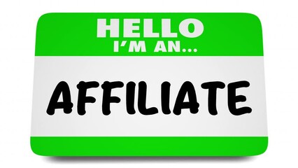 Affiliate Name Tag Sticker Marketing Sales Commission Earnings Hello Networking 3d Animation