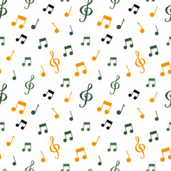 Seamless pattern of musical notes on a white background. Background, print, vector