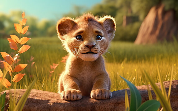 3D cute baby lion
