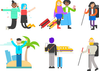 set of persons travelling vector illustration