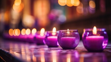 Purple candlelight in a church