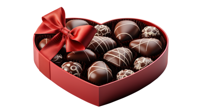 heart shaped box with chocolates isolated