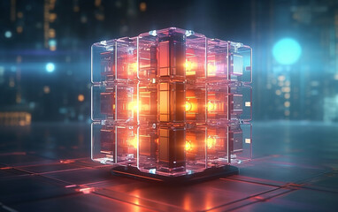 Futuristic glowing quantum qube