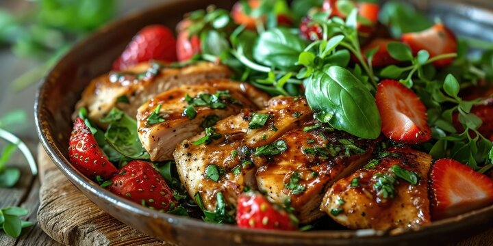 Sweet-Tart Herbaceous Mix - Balsamic Strawberry Basil Chicken Salad - Culinary Fusion on Your Plate - Soft Light Accentuating Chicken Salad