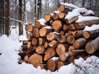 An inviting scene featuring neatly stacked chopped firewood, ready for winter heating. The rustic charm of the logs evokes warmth and sustainability in a cozy, eco-friendly setting