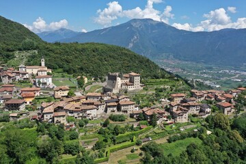 Aerial view of Tenno village Trentino-Alto Adige, Alto Garda and Ledro Community. Tenno, Trento,...
