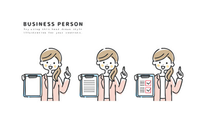 用紙を持って説明するビジネスウーマン