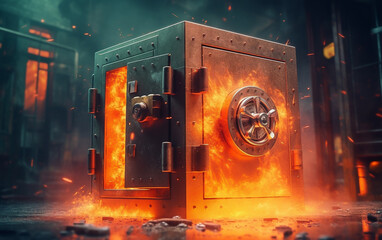 A safe that is on fire