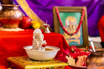 Obraz na płótnie Canvas Indian Hindu wedding ceremony and pooja ritual items