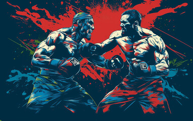 Illustration of two MMA fighters fight each other