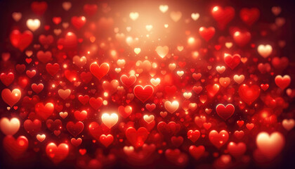 Valentines day background with glowing hearts. Generative ai. - obrazy, fototapety, plakaty