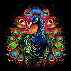 Beautiful peacock. Bbird with ornamental feathers, character of nature with decorative elegant plumage