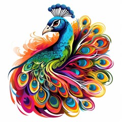 Beautiful peacock. Bbird with ornamental feathers, character of nature with decorative elegant plumage