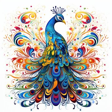 Beautiful peacock. Bbird with ornamental feathers, character of nature with decorative elegant plumage