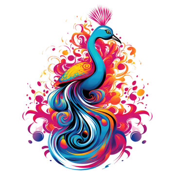 Beautiful peacock. Bbird with ornamental feathers, character of nature with decorative elegant plumage