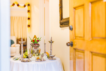 Indian Hindu wedding ceremony and pooja ritual items