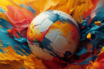 A dynamic composition featuring the number 2024 integrated seamlessly with a football, surrounded by the vibrant colors and elements of the tournament's official logo. - obrazy, fototapety, plakaty