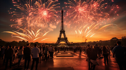 Eiffel Tower and fireworks during the celebrations
