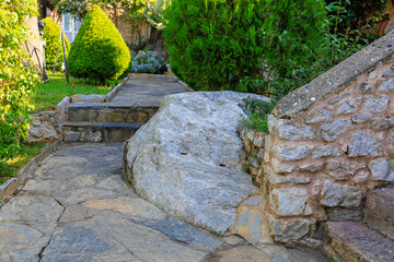 Stone antique elements of fortress architecture. Background with selective focus and copy space