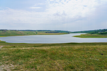Hilly valley. Background with selective focus and copy space