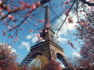 Spring and bloom the iconic Eiffel Tower view