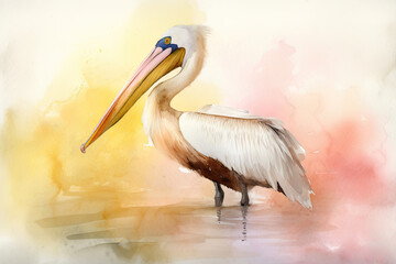 Pelican on Watercolor Background