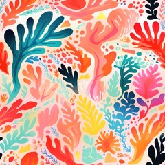 Fototapeta na wymiar seamless colorful fun pattern of coral and leaves, ai
