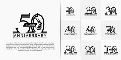 set of anniversary logotype black color with ornament for special celebration event