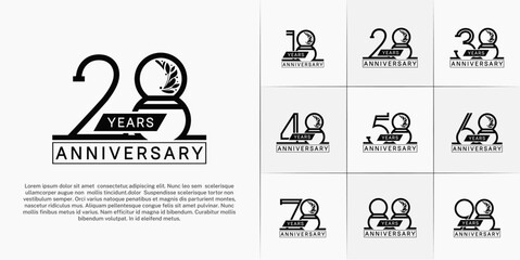 set of anniversary logotype black color with ornament for special celebration event