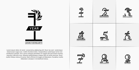 Naklejka premium set of anniversary logotype black color with ornament for special celebration event