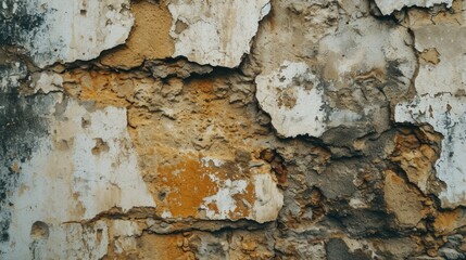A close-up view of a wall with peeling paint. This image can be used to depict decay, aging, or as a texture background for design projects