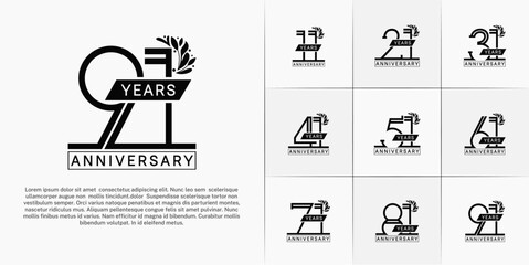 set of anniversary logotype black color with ornament for special celebration event