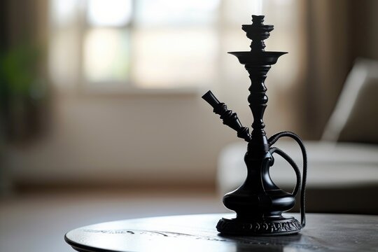A black hooket sitting on top of a table. Can be used as a decorative element or for organizing small items