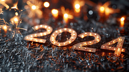 Happy New Year 2024 3d Neon text  , a New year celebration 