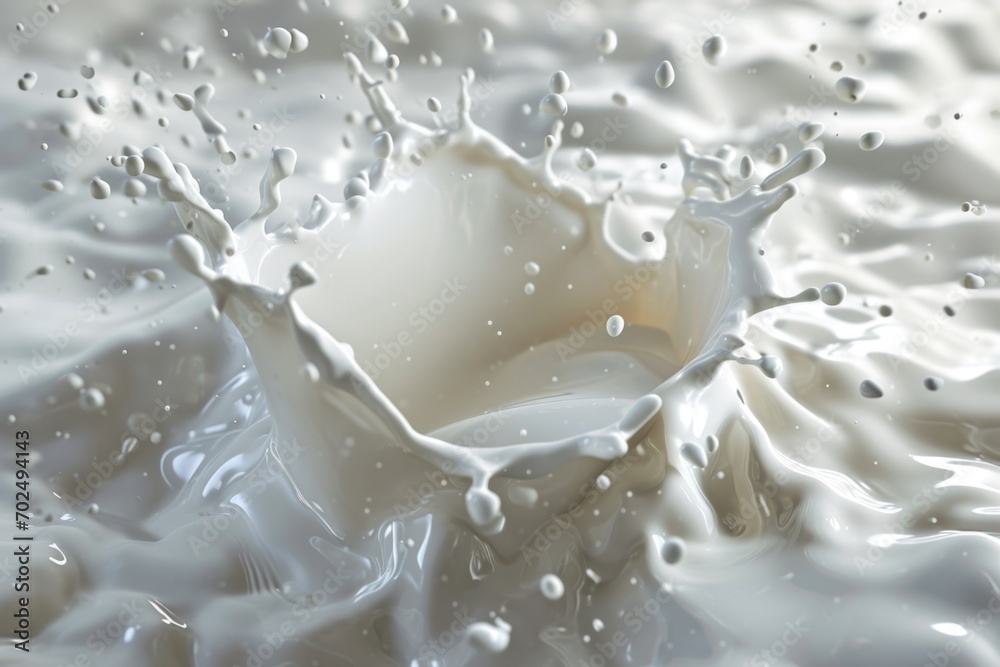 Poster a splash of milk on a white surface. ideal for food and beverage related projects