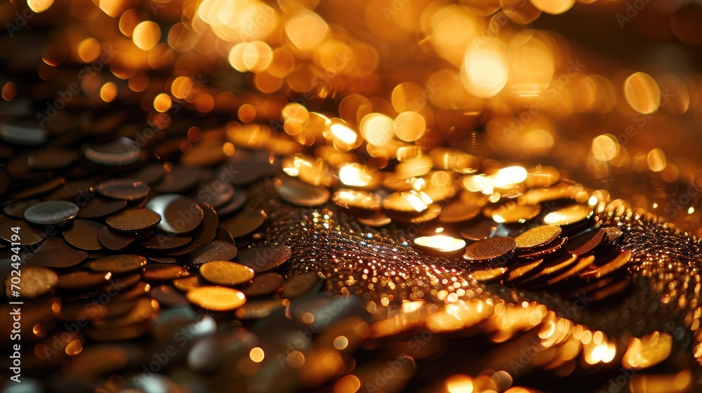 Poster a pile of coins sitting on top of a table. can be used to illustrate financial concepts or savings