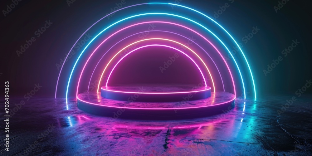 Aufkleber A picture of a dark room with neon lights illuminating the floor. This image can be used to create a mysterious and atmospheric setting