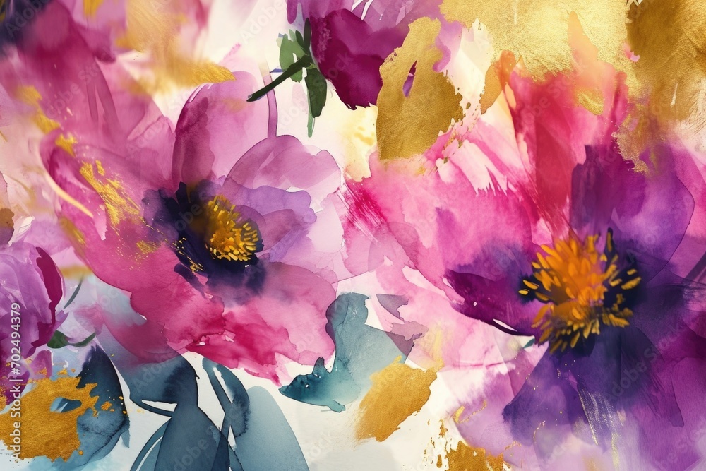 Poster a detailed close-up of a painting featuring beautiful flowers. perfect for adding a touch of nature 