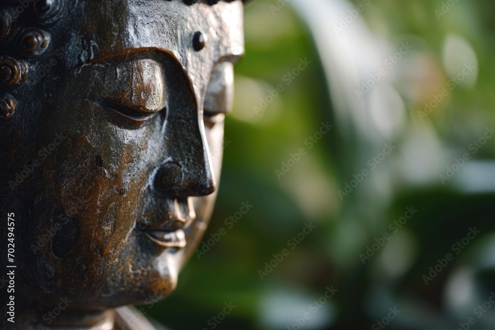 Poster a close up photograph of a statue of a person. this image can be used for various purposes