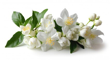 A beautiful bunch of white flowers with green leaves. Perfect for adding a touch of elegance to any project