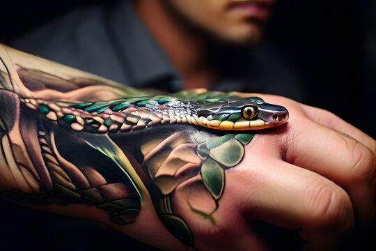 realistic snake tattoo on skin 