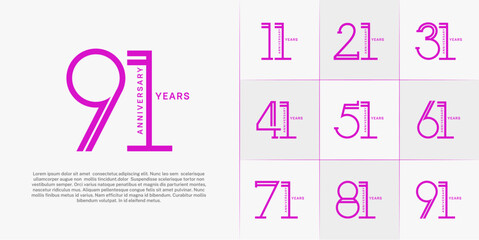 set of anniversary logotype purple color for special celebration event