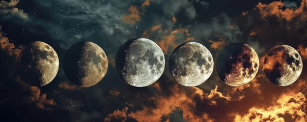Foto op Plexiglas Banner or screensaver in the form of moon phases. AI generative. © PROKOPYCH